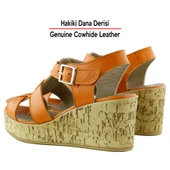 Erkan SaçmacıXena Turuncu Hakiki Dana Derisi Mantar Taban Görünümlü Dolgu Topuklu Gladyatör Sandalet - 5