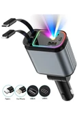 ACL ACC-01 RGB Işıklı 66W Araç Şarj Cihazı | 4in1 Geri Çekilebilir Kablo | Type-C + Lightning | Yıldızlı Tavan Efekti - 1