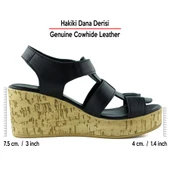 Erkan Saçmacı Xena Siyah Hakiki Dana Derisi Mantar Taban Görünümlü Dolgu Topuklu Gladyatör Sandalet - 2