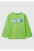 Erkek Çocuk Fıstık Yeşili Benetton Logo Baskılı Uzun Kollu T-Shirt - 2
