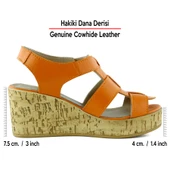 Erkan SaçmacıXena Turuncu Hakiki Dana Derisi Mantar Taban Görünümlü Dolgu Topuklu Gladyatör Sandalet - 2