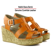 Erkan SaçmacıXena Turuncu Hakiki Dana Derisi Mantar Taban Görünümlü Dolgu Topuklu Gladyatör Sandalet - 3