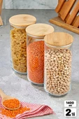 Tilbe Home 2 Adet Vakumlu Bambu Kapaklı Cam Kavanoz 1400ml Baharatlık Bakliyat Gıda Saklama Kabı Organizer - 1