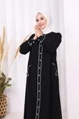 Boydan Düğmeli Ferace Elbise 3975 Siyah thumbnail 5