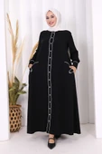 Boydan Düğmeli Ferace Elbise 3975 Siyah thumbnail 1
