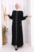 Boydan Düğmeli Ferace Elbise 3975 Siyah thumbnail 2
