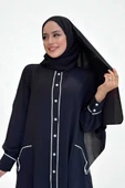 Boydan Düğmeli Ferace Elbise 3975 Siyah - 4