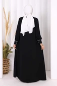 Boydan Düğmeli Ferace Elbise 3975 Siyah thumbnail 4