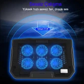 Çift USB Portlu 6 Fanlı Sessiz Laptop Soğutucu Standı 15.6 inç Ayarlanabilir Açılı - 6