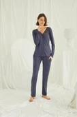 Yakası ve Omzu Dantelli Önü Boydan Düğmeli Pijama Takımı - 2