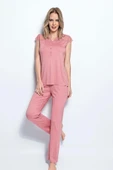 Yakası Kolu ve Omzu Dantelli Önü Düğmeli Pijama Takımı - 1