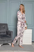 Çiçek Desenli Gömlek Yakalı Önü Boydan Düğmeli Pijama Takımı thumbnail 2