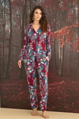 Çiçek ve Yaprak Desenli Önü Düğmeli Pijama Takımı - 2