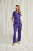 Kısa Kollu V Yakalı Dantelli Pijama Takımı - 1