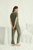 Kısa Kollu V Yakalı Dantelli Pijama Takımı - 6