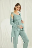 Dantelli Önü Düğmeli Hamile Lohusa 3'lü Pijama Takımı - 4