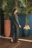 Uzun Kollu Önü Düğmeli V Yaka Pijama Takımı - 7