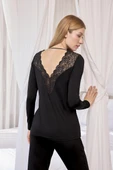 Uzun Kollu Dantelli ve Dekolteli Pijama Takımı - 7