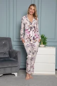 Çiçek Desenli Gömlek Yakalı Önü Boydan Düğmeli Pijama Takımı thumbnail 1