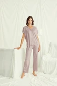 Kısa Kollu V Yakalı Dantelli Pijama Takımı - 4