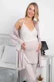 Dantelli Hamile Lohusa 3'lü Pijama Takımı - 4