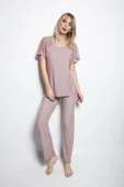 Brode Dantelli Önü Düğmeli Pijama Takımı - 1