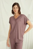 Kısa Kollu V Yakalı Dantelli Pijama Takımı - 5