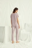 Kısa Kollu V Yakalı Dantelli Pijama Takımı - 7