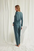 Yakası Omzu ve Paçası Dantelli Boydan Düğmeli Pijama Takımı - 7