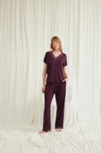 Kısa Kollu V Yakalı Dantelli Pijama Takımı - 1