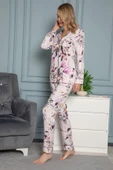 Çiçek Desenli Gömlek Yakalı Önü Boydan Düğmeli Pijama Takımı thumbnail 4