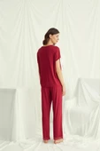 Kısa Kollu V Yakalı Dantelli Pijama Takımı - 6