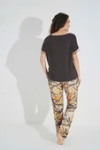 Desenli Kısa Kollu "Less Mondey More Coffee" Pijama Takımı - 4