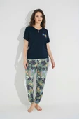 Çiçek ve Yaprak Baskılı "Summer Vocation" Pijama Takımı - 1