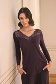 Uzun Kollu ve Dantelli Pijama Takımı - 7