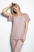 Brode Dantelli Önü Düğmeli Pijama Takımı - 2