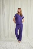 Kısa Kollu V Yakalı Dantelli Pijama Takımı - 4