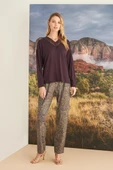 Etnik Desenli Dantelli Pijama Takımı - 1
