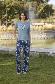 Çiçek ve Yaprak Desenli ve Baskılı Pijama Takımı - 1