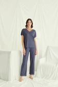 Kısa Kollu V Yakalı Dantelli Pijama Takımı - 4