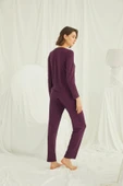 Yakası Omzu ve Paçası Dantelli Boydan Düğmeli Pijama Takımı - 5