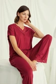 Kısa Kollu V Yakalı Dantelli Pijama Takımı - 7