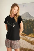 Yaprak Desenli "Natural Vibes" Şort Takımı - 6
