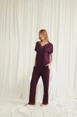 Kısa Kollu V Yakalı Dantelli Pijama Takımı - 2