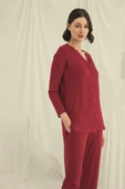 Uzun Kollu Boydan Düğmeli V Yaka Pijama Takımı - 2