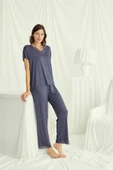 Kısa Kollu V Yakalı Dantelli Pijama Takımı - 5