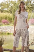 Çiçek Desenli ve Baskılı "You are Awesome" Kapri Takımı thumbnail 4