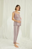 Dantelli Önü Düğmeli Hamile Lohusa 3'lü Pijama Takımı - 7