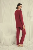 Uzun Kollu Boydan Düğmeli V Yaka Pijama Takımı - 4