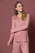 Yakası ve Omzu Dantelli Önü Düğmeli Pijama Takımı thumbnail 2